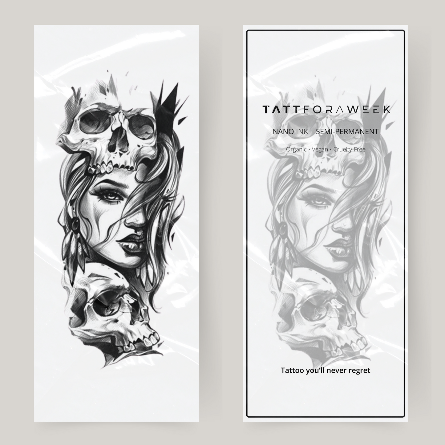 Large fake tattoo woman & skulls