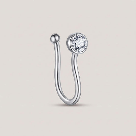 Nep neuspiercing clip steentje zilver