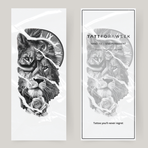 Large fake tattoo lion & clock